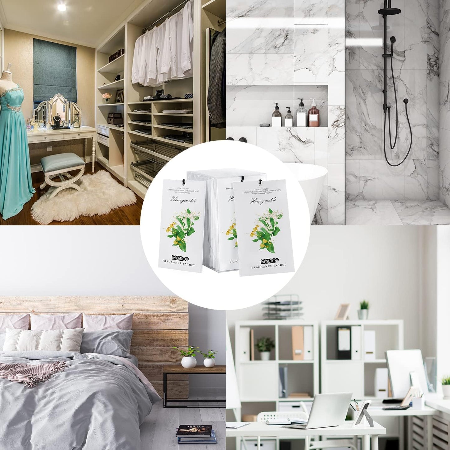 MYARO 12 Packs Honeysuckle Scented Sachets for Drawer and Closet, Long-Lasting Sachets Bags Air Freshener, Fresh Scents Potpourri Bags Home Fragrance for Lover