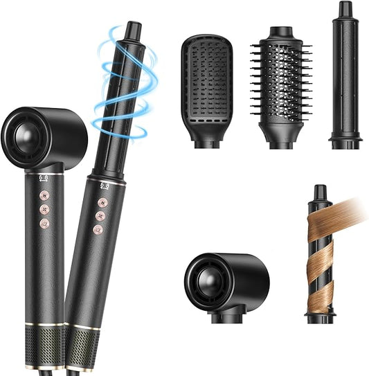 Hair Dryer Brush 5 in 1 Autowrap Hot Air Hair Styler with High-Speed Aluminum Alloy Blow Dryer Brush Volumizing, Straightening & Fast Drying with Negative Ion, No Heat Damage, Black