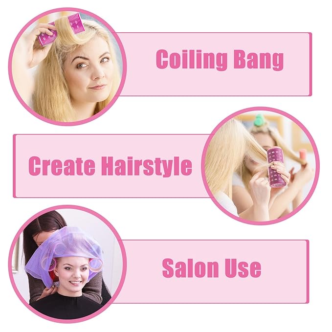 WILLBOND 4 Pcs Long Hair Rollers for Bangs Aluminum Core Curlers Thermal Self Grip Roller for Long and Medium Hair Women Hairstyle(4.7 x 2 Inch,Rose Red)