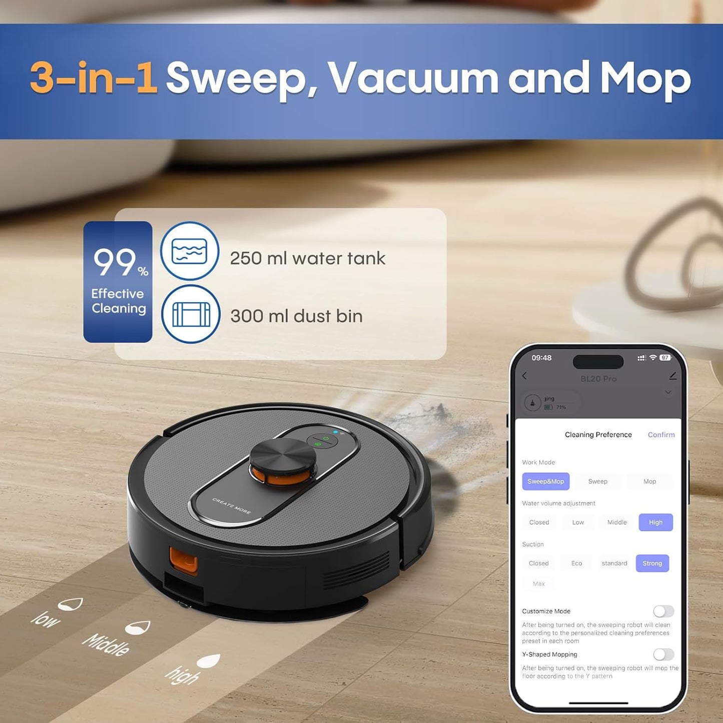 Robot Vacuum and Mop with Self-Emptying, 5000Pa Robot Vacuum Cleaner with LiDAR Navigation, Mapping,60-Day Hands-Free, Wi-Fi/App/Alexa Control, Ideal for Pet, Hard Floors, Carpet