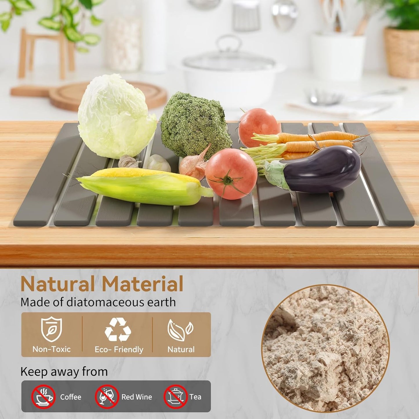 Stone Dish Drying Mats for Kitchen Counter,23.6''x15.3'' Foldable Quick Dry Stone Mat Kitchen,Eco-Friendly,Absorbent Diatomaceous Earth Mats for Dishes Bottles Cups Bathroom Any Countertop-Dark Gray