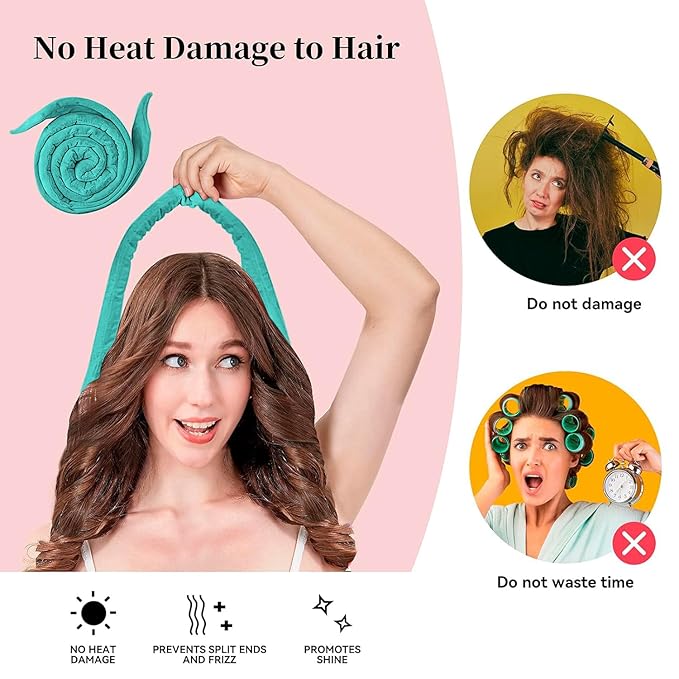 Heatless Curling Rod Headband, Upgraded 60" Extra Long Heatless Curls Headband Soft Hair Curlers to Sleep In Hair Rollers No Heat Curls (Green)
