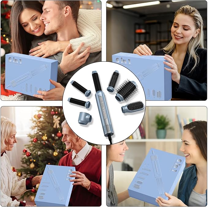 Hair Dryer Brush, Blow Dryer Brush with Attachments,110000 RPM Curly Twist 6 in 1 Air Style, Professional Ionic Hair Styling Tool, Left & Right Air Curler, Volumizer