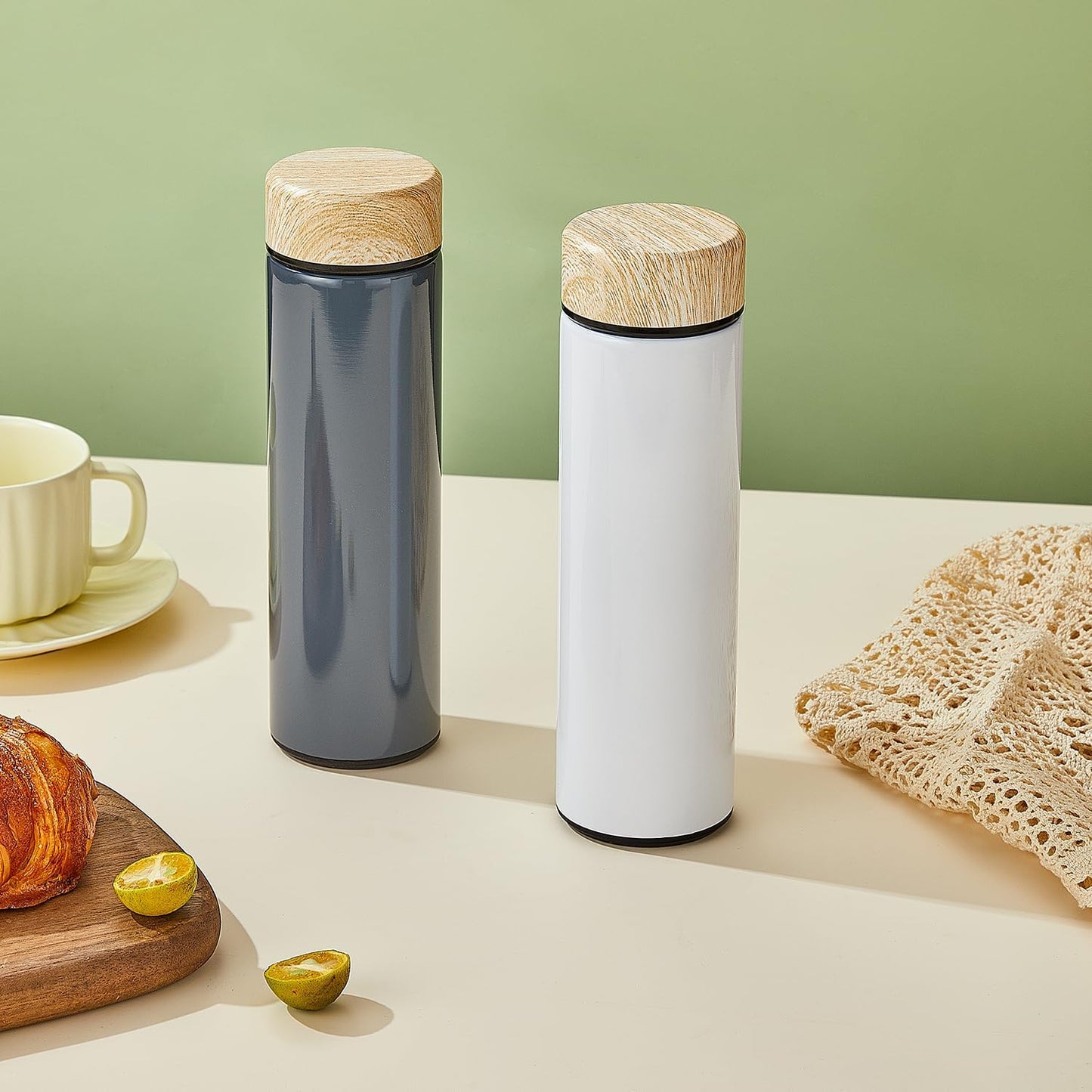 15oz Water Bottle Stainless Steel Thermos Flask - Insulated Vacuum, Leak Proof, Keeps Drinks Hot/Cold - Ideal for Coffee, Tea, Water - White