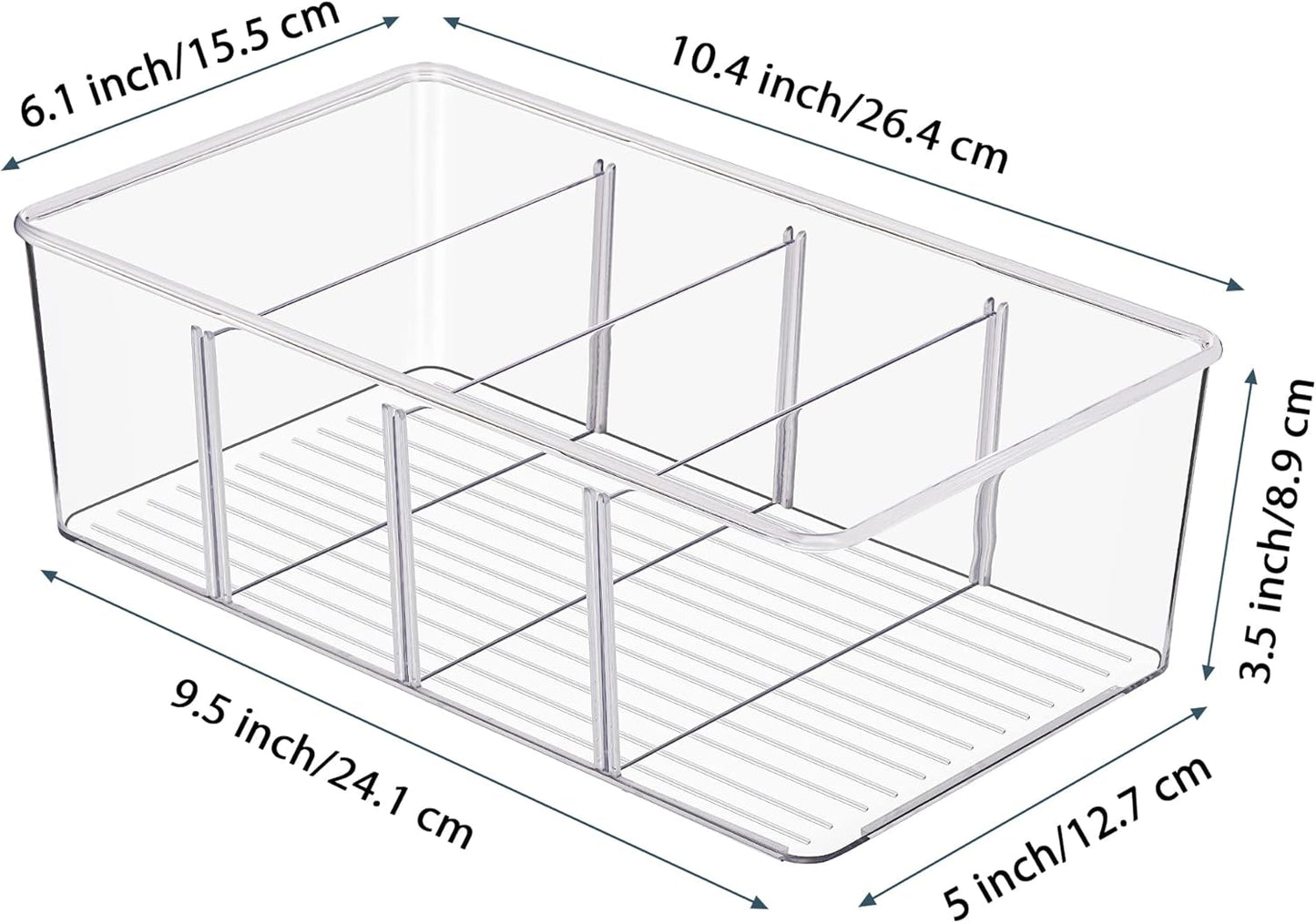 Vtopmart 2 Pack Food Storage Organizer Bins, Clear Plastic Bins for Pantry, Kitchen, Fridge, Cabinet Organization and Storage, 4 Compartment Holder Packets, Snacks, Pouches, Spice Packets