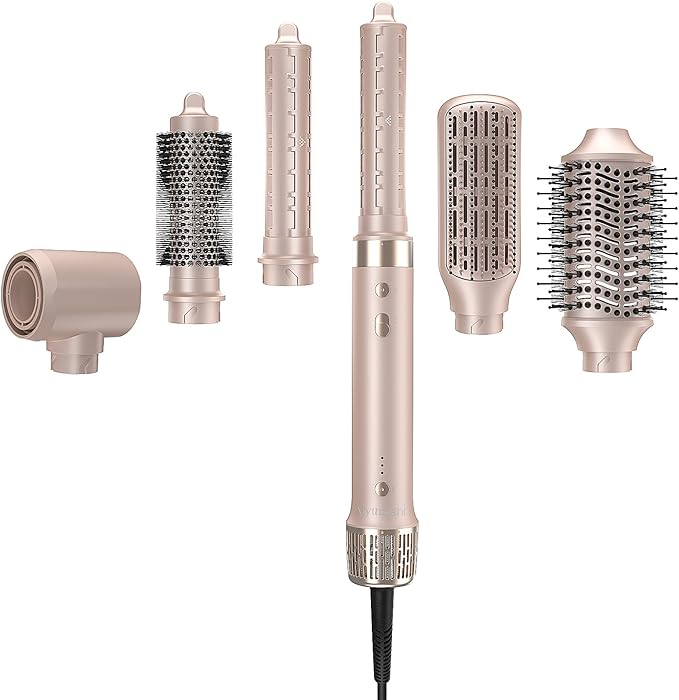 StyleVibe 6-in-1 Air Styler, Hair Dryer & Blow Dryer Brush with Auto Wrap Curl L/R, Fast Drying, Smooth Blowouts, Root-Lift Volume, No Heat Damage Frizz-Free Thermal Brush with Travel Bag