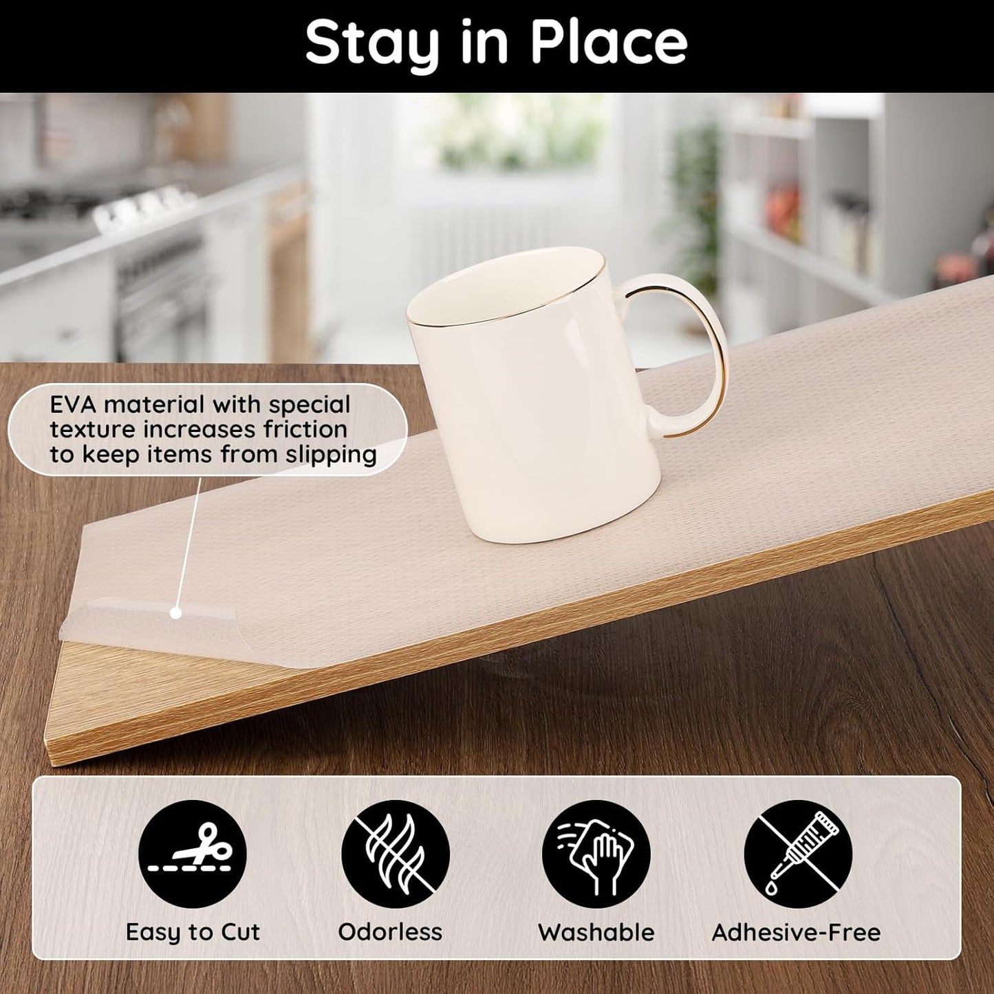 Kitchen Shelf Liner, 11.8" W x 118" L x 0.03" T, Cabinet Liners for Shelves Non Slip, Non-Adhesive for Home and Kitchen Cabinets, Drawer, Refrigerator, Dresser, Cupboard, RV (Polka Dot)