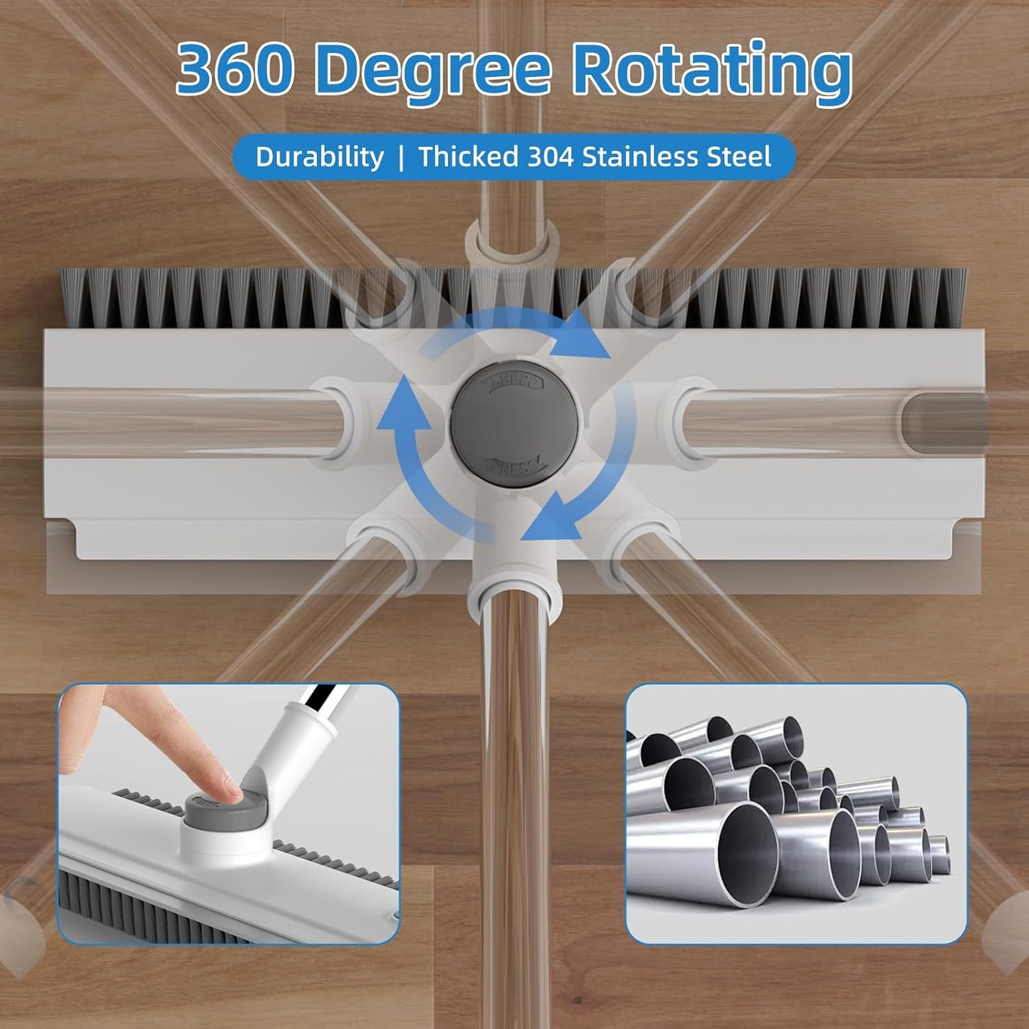 Scrub Brush with Long Handle, Floor Scrub Brush Squeegee Broom for Cleaning, 3 in 1 Shower Scrubber Floor Broom Squeegee for Concrete Tile Wall Deck Patio White