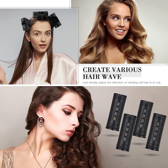 24 Pieces Hair Perm Rods Plastic Cold Wave Perming Curlers Hair Rollers with Steel Pintail Comb Rat Tail Comb Tools for Hairdressing Styling(Black,1.18 Inches)