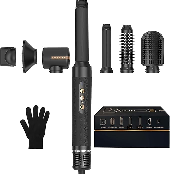 Hair Dryer Brush 7 in ONE, Detachable Fast Drying, Volumizing, Curling, Straightening, Ionic Hair Dryer with Diffuser, Powerful Blow Dryer Brush with Auto- Wrap Curler, Hair Styling Tools Storage Case