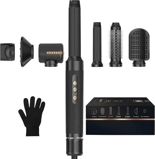 Hair Dryer Brush 7 in ONE, Detachable Fast Drying, Volumizing, Curling, Straightening, Ionic Hair Dryer with Diffuser, Powerful Blow Dryer Brush with Auto- Wrap Curler, Hair Styling Tools Storage Case