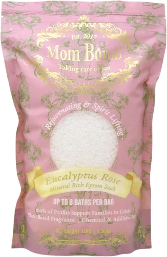 Mom Bomb Eucalyptus and Rose Epsom Salt Bath Soak – Natural Magnesium Salt with Essential Oils – Relaxing Aromatherapy for Stress Relief, Muscle & Foot Soak – Made in USA, 3 lbs