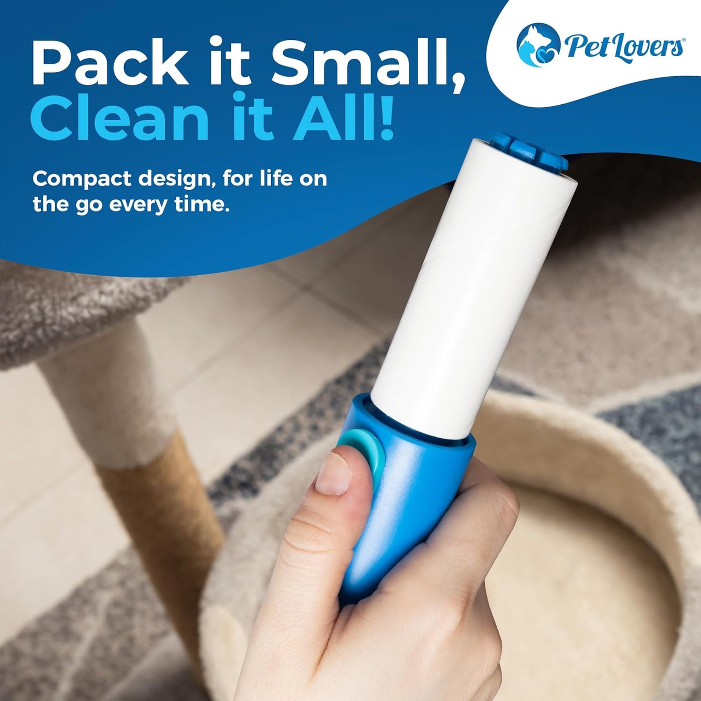 PetLovers Mini Lint Roller Travel Size 50 Sheets – Compact pet Hair Remover for Dog and cat Fur. Lightweight Design Ideal for Clothes Furniture and car. Perfect for Quick and Easy on The go Cleaning