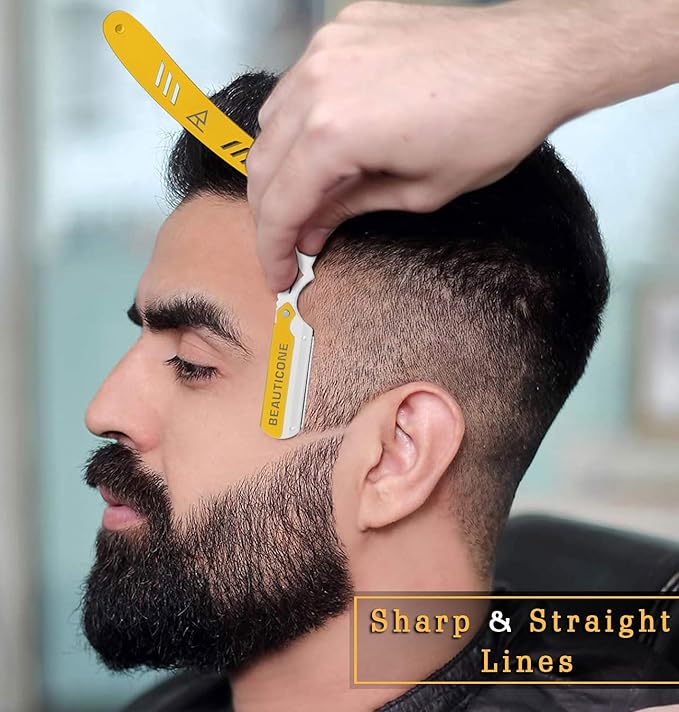 BEAUTICONE Straight Razors for Men, Straight Edge Razor, 100 Single Edge Blades, Stainless Steel, Barber Razor for Men's Shaving, Barber Shaving Knife