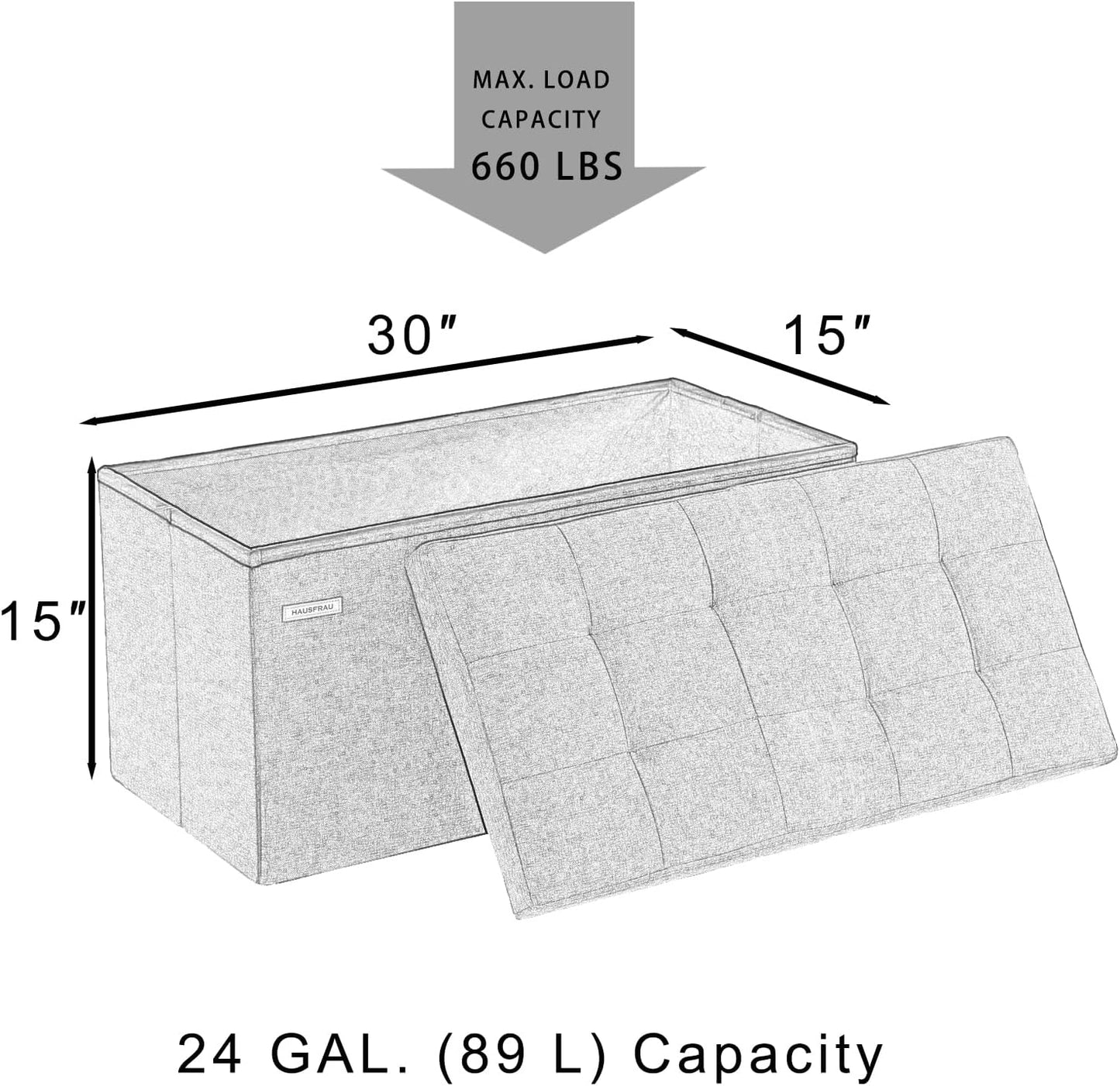 HAUSFRAU - 30 Inches Storage Ottoman Bench with Flipping Lid, Foldable Storage Chest Foot Rest for Living Room, Bedroom, Entryway, Load 660 lb, Linen Green
