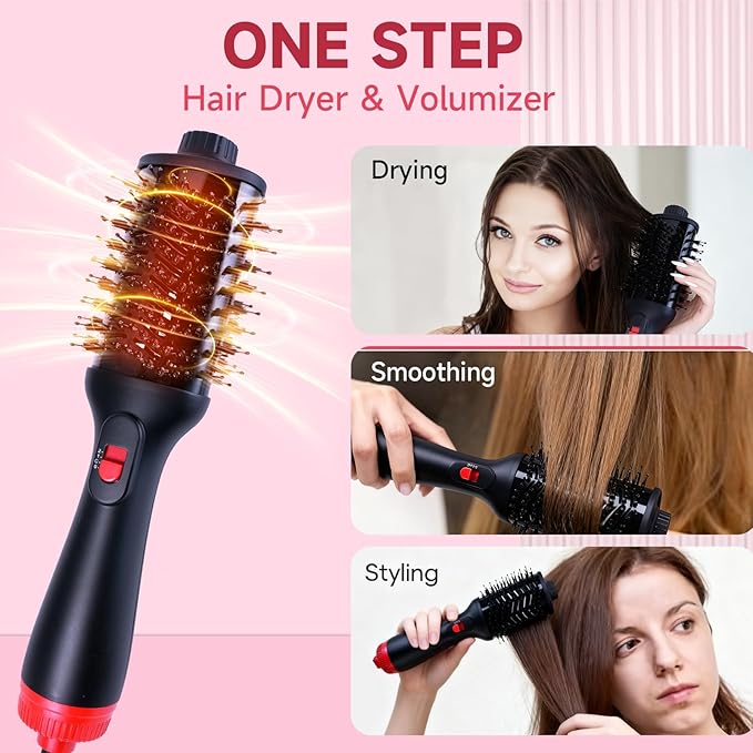 Professional 4-in-1 Hair Dryer Brush with Negative Ion Technology, Hot Air Styler, Blow Dryer and Volumizer (KD312)