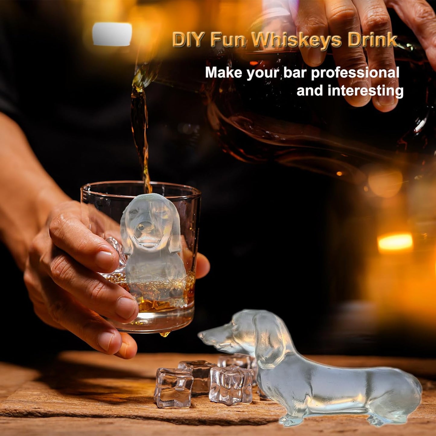 3D Dachshund Ice Cube Tray Molds Silicone for Whiskey, Cocktail, Drink; Fun Animal Shape, Dachshund Weiner Dog Christmas Gifts for Dachshund Dog Puppy Lover, Women, Kids; 2 Pack