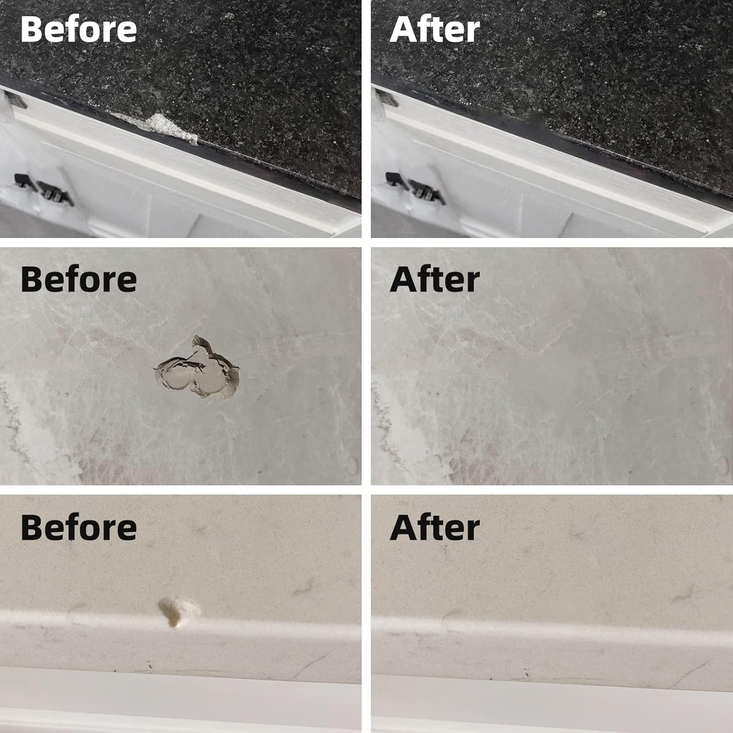 Globalcom Tile and Granite/Marble Repair Kit, Porcelain Stone and Quartz Countertops Repair Kit for Chips Dents Cracks Holes Scratch, Fix Chipped Edges Corners, Reattaches Missing Pieces