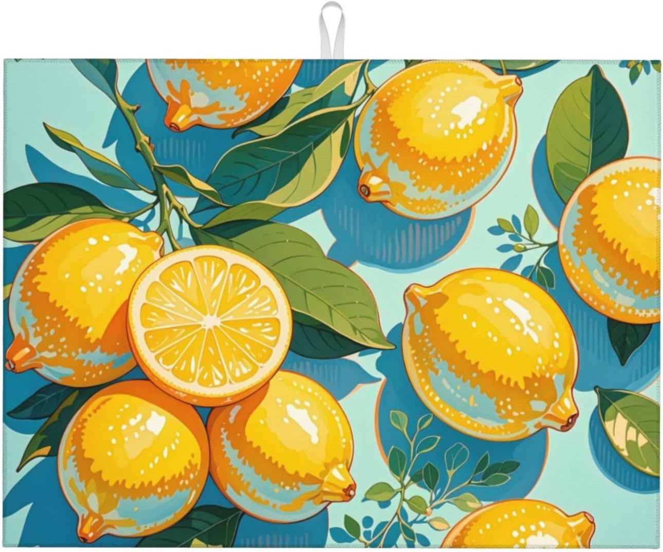 lemon Dish Drying Mat Highly Absorbent Double-Sided Microfiber with Hanging Loop Reversible Drain Dish Rack Mat Drain Mat Suitable for Kitchen Countertop Coffee Bar 18 x 24 Inch