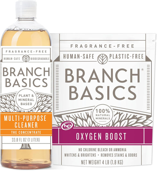 Branch Basics Concentrate + Oxygen Boost REFILL: Stain Remover and All Purpose Cleaner Duo | Bleach, Ammonia, Dye, and Fragrance Free (64 Loads, 33.8 oz Concentrate)