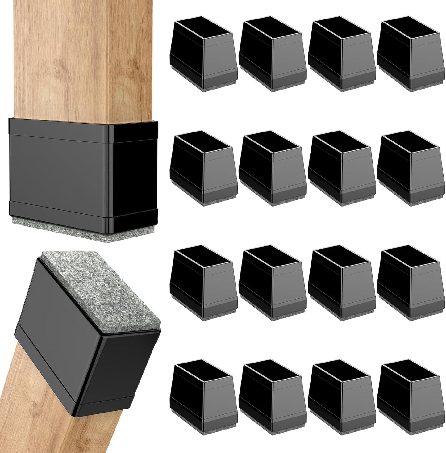 Rectangle Chair Leg Protectors for Hardwood Floors,16 PCS Silicone Covers to Protect Wood Tile Floors Felt Pads Furniture Leg Caps Reduce Noise. Easy to Move. (Black,2 x 3 Inch, Rectangular)