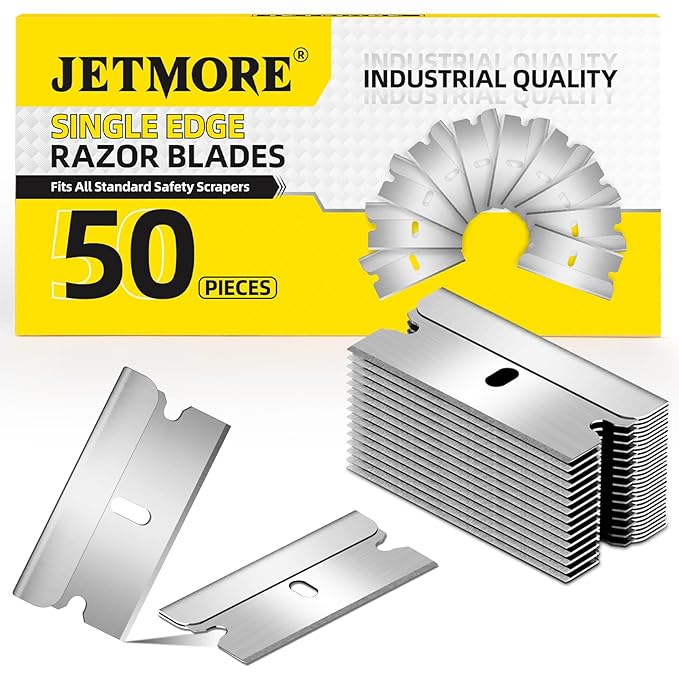 Single Edge Razor Blades, 50 Pack High Carbon Steel Razor Blades for Scraper, Sharp Utility Blades for Removing Glue, Stickers, Labels, Paint, Glass, Safety Razor Blades Individually Wrapped