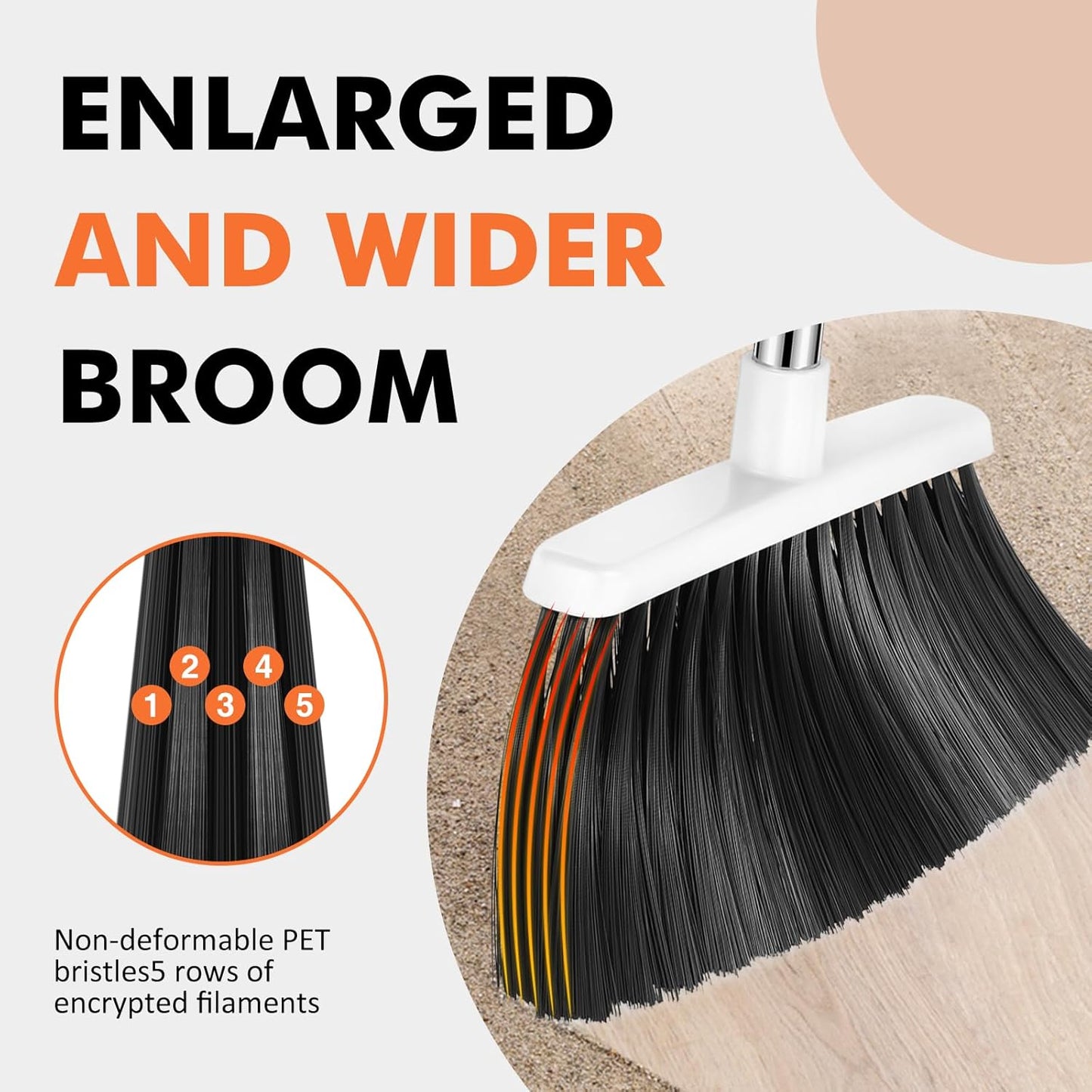 Heavy Duty Broom, 55 Inch Long Handle Outdoor Large Angle Brooms, Commercial Broom for Sweeping Indoor, for Home Garage Kitchen Office Courtyard Lobby Patio Lawn Concrete(Grey&White)