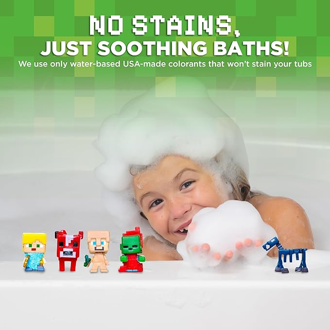 TNT Creeper Bath Bomb for Kids with Block Builder Surprise Figure Inside (1 Pack) – Large Fizzy Bubble Mine Bomb for Boys & Girls – Fruity Scent, Skin-Safe, Made in USA - by Two Sisters