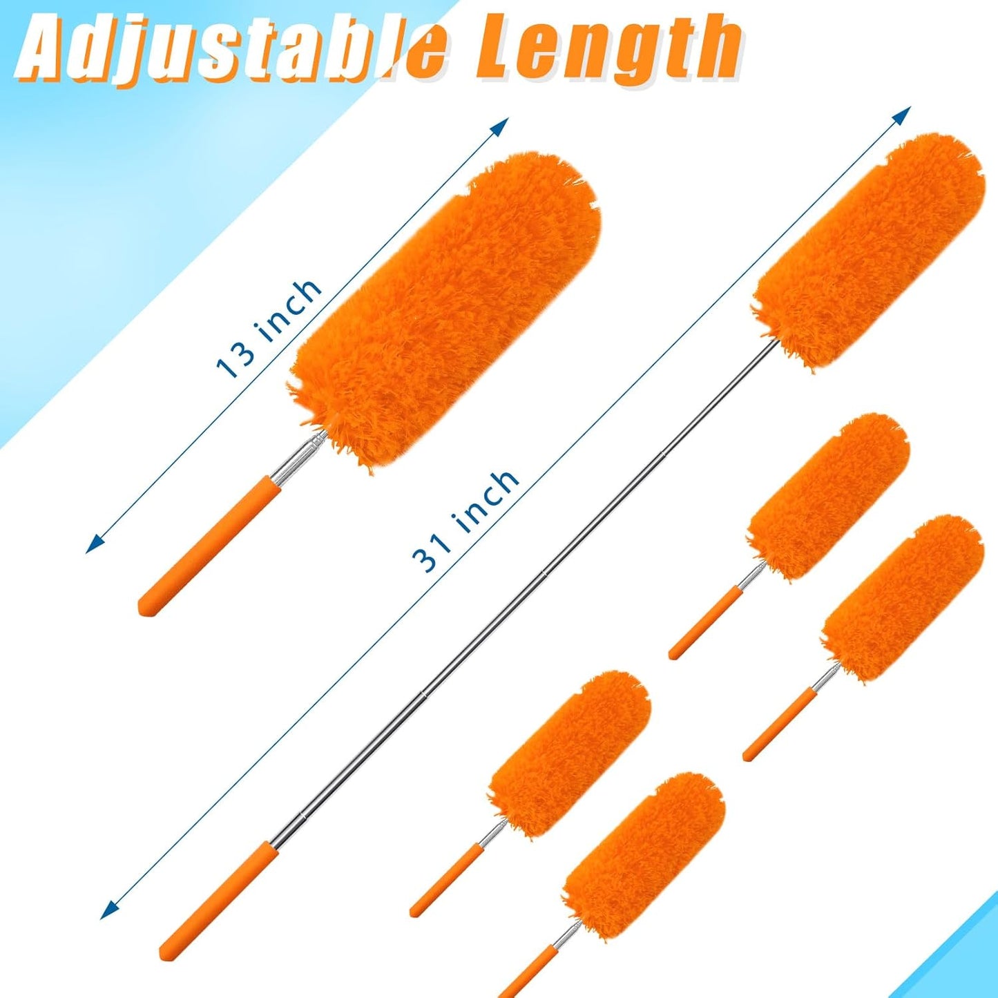 Tanlade 12 Pcs Microfiber Feather Duster for Cleaning 13-31 Inch Extendable Cobweb Dusters Ceiling Fan Duster Washable Bendable Tool for Office Car Window Furniture (Orange)
