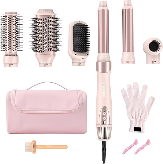Hair Styler Wrap & 6 in 1 Hot Air Styler-110,000 RPM High-Speed Fast Negative Ionic Multi Hair Styler Professional Blow Dryer Brush for Curling Volumizing Straightening Styling