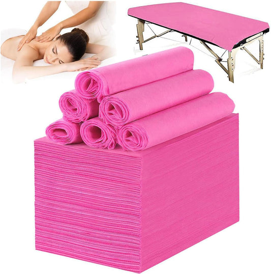 100 PCS Disposable Massage Table Sheets Spa Bed Covers 71"x31" -Non Woven Fabric Waterproof Protector for Waxing, Tattoo, Beauty Salon,Facial, Esthetician Table Bed (Pink)