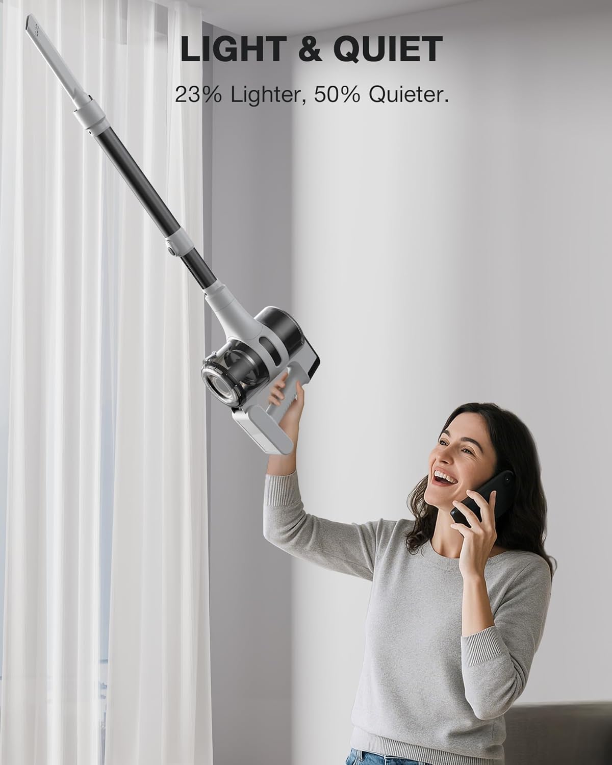 Cordless Stick Vacuum Cleaner for Home, Lightweight Rechargeable Vacuum with 55min Runtime, Powerful Suction, Green LED Headlight, 9-in-1 Pet Hair Carpet & Hardwood Floor Cleaner