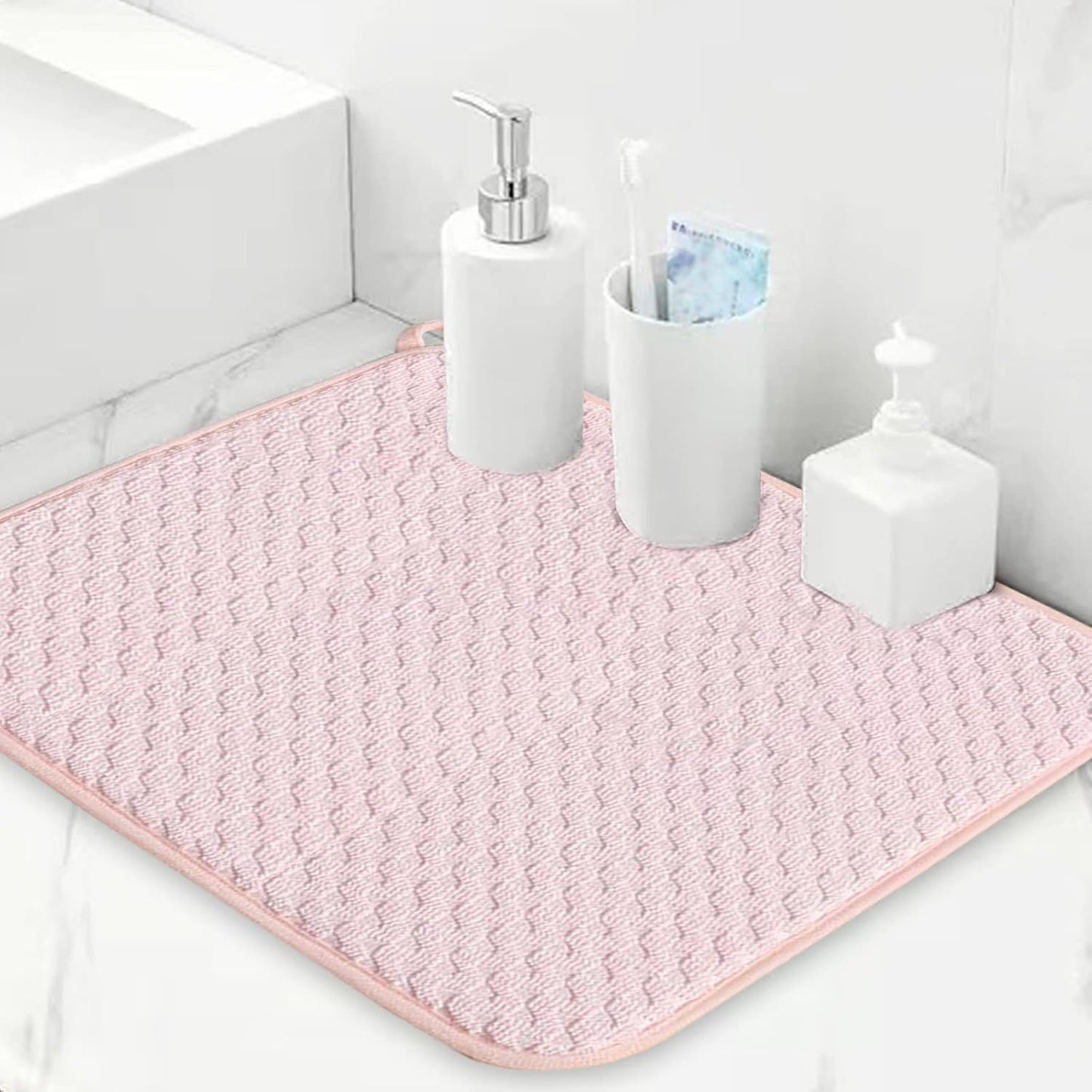 Pink Dish Drying Mats for Kitchen Counter, 2 Pack Dish Drying Mat Drying Pad, Dish Rack Drainer Mat, Kitchen Mat (Pink)