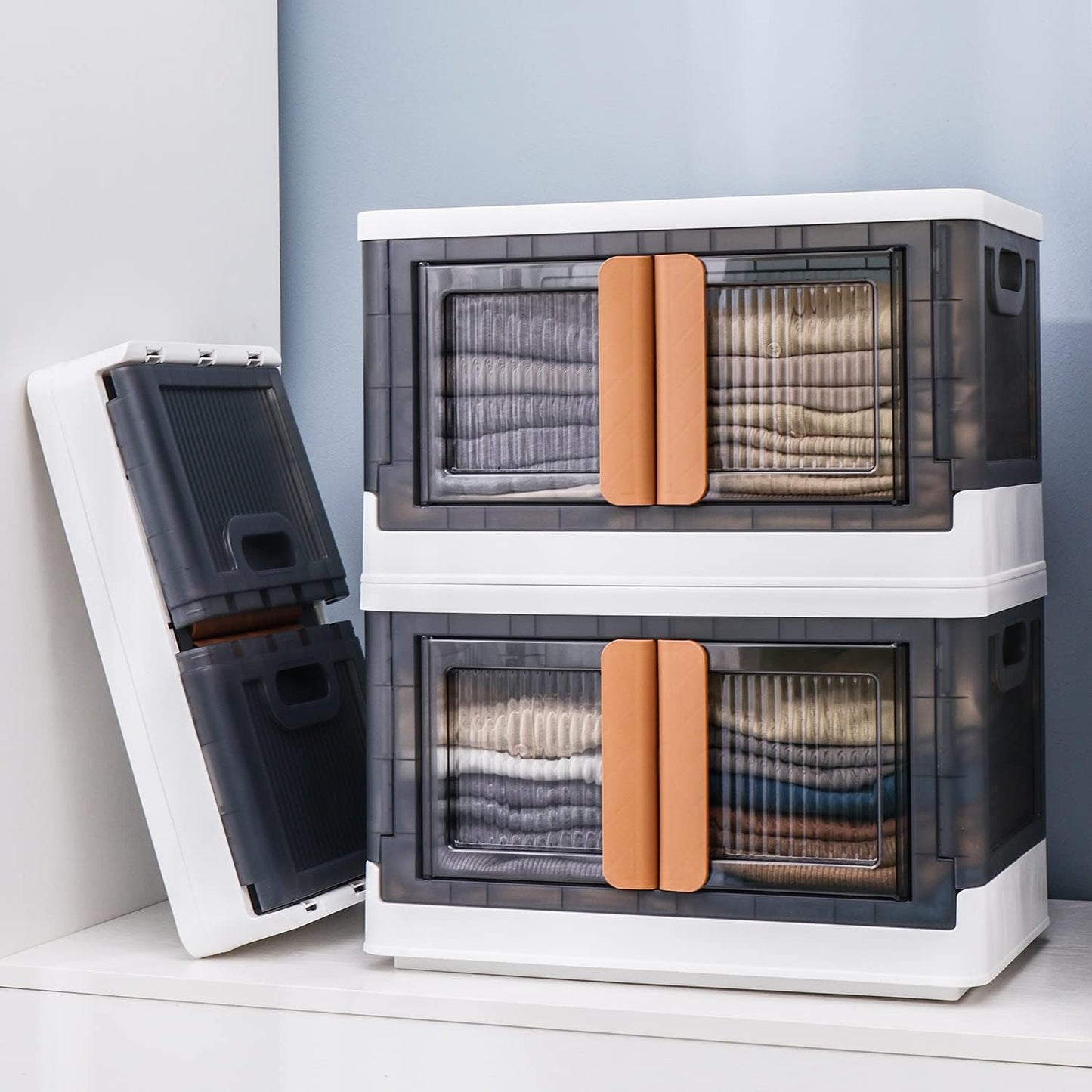 HAIXIN Storage Bins with Lids, Collapsible and Stackable Storage Bins, Plastic Closet Organizer, 8.4 Gal Folding Storage Box, Containers for Organizing with Door, 1 Pack