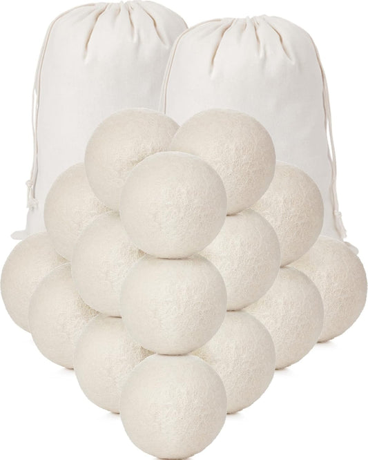 Kenning 26 Pieces Wool Dryer Balls Set, 24 Reusable Dryer Balls with 2 Muslin Bags Fabric Softener for Clothes Laundry Anti Wrinkle Anti Static Saving Energy and Time(White)