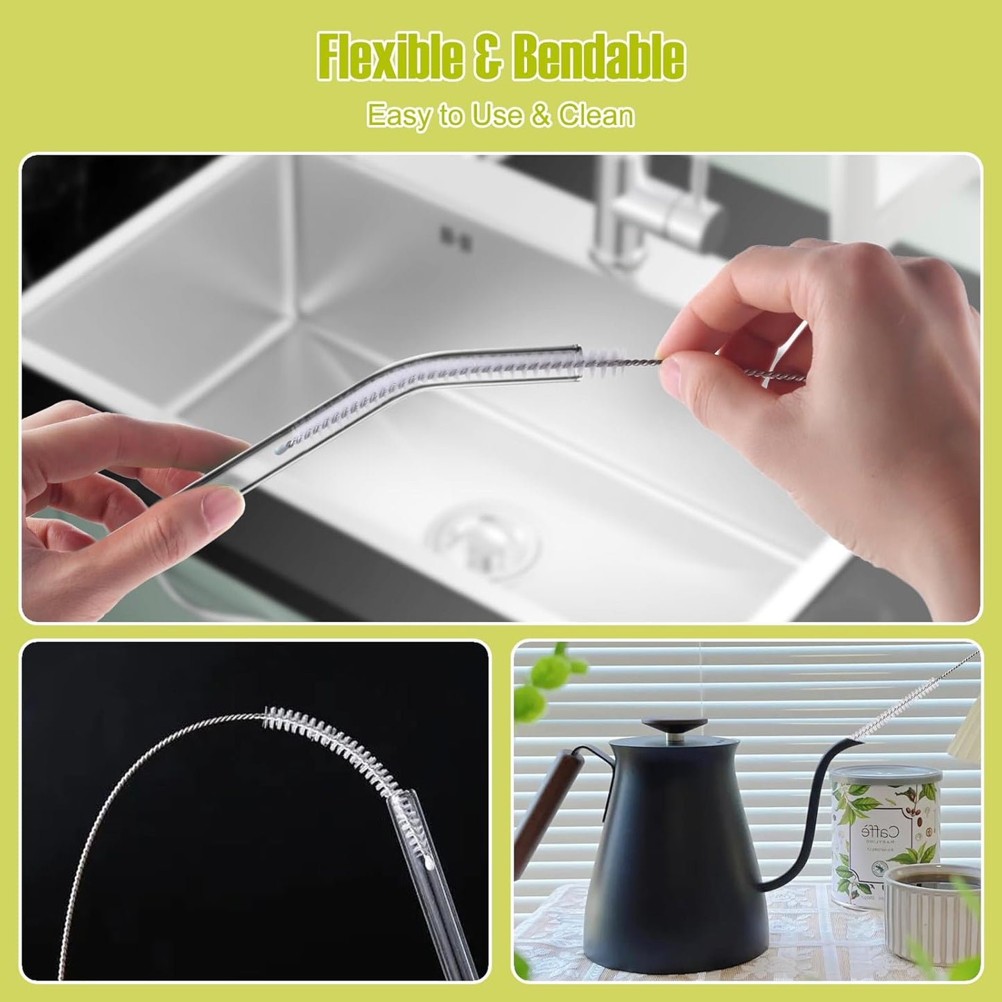 Reusable Straw Cleaner Brush Set - 8PCS Extra Long 12 inch Metal Straw Cleaning Brushes for Tumbler, Sippy Cup, Water Bottles, Pipes