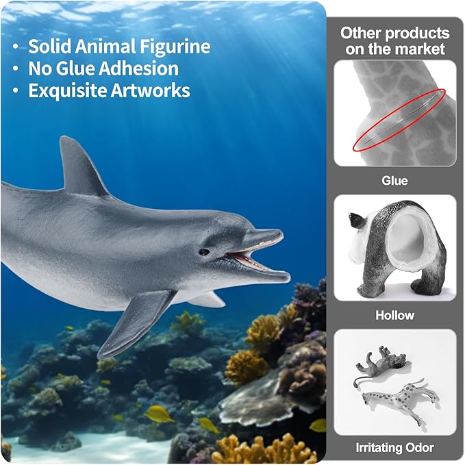 10PCS 5" Sea Animal Toys for Toddlers, Bath Ocean Animal Whale Shark Figurines Toys for Kids, Cake Toppers Birthday Party Favors & Gifts for Boys & Girls