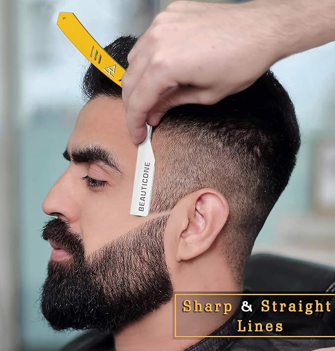 BEAUTICONE Straight Razors for Men, Straight Edge Razor, 100 Single Edge Blades, Stainless Steel, Barber Razor for Men's Shaving, Barber Shaving Knife