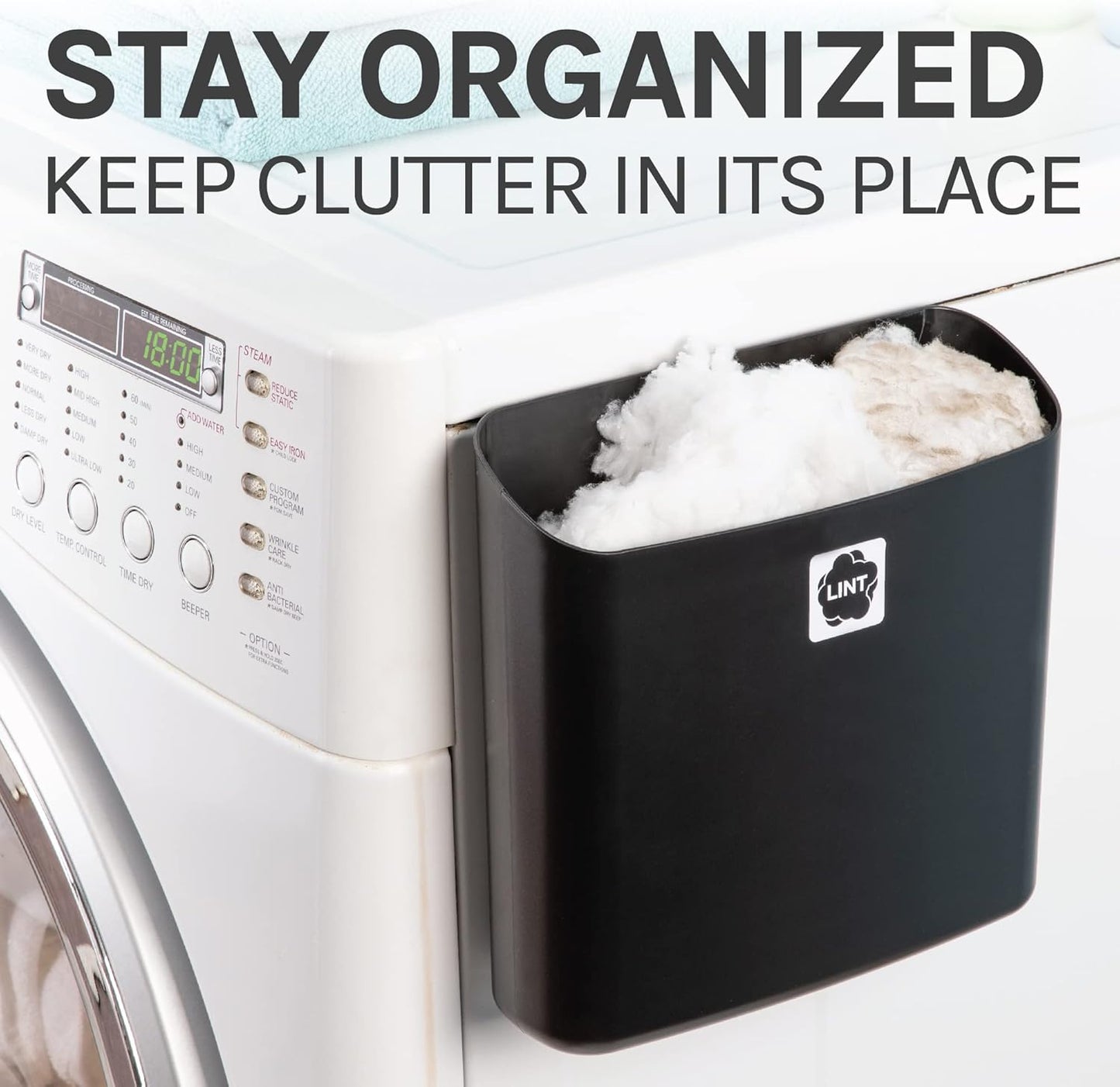 JS Jackson Supplies Black Lint Bin with Magnetic Back, Large Space Saving Trash Bin and Organizer for Laundry Room and Kitchen, Wall Mountable