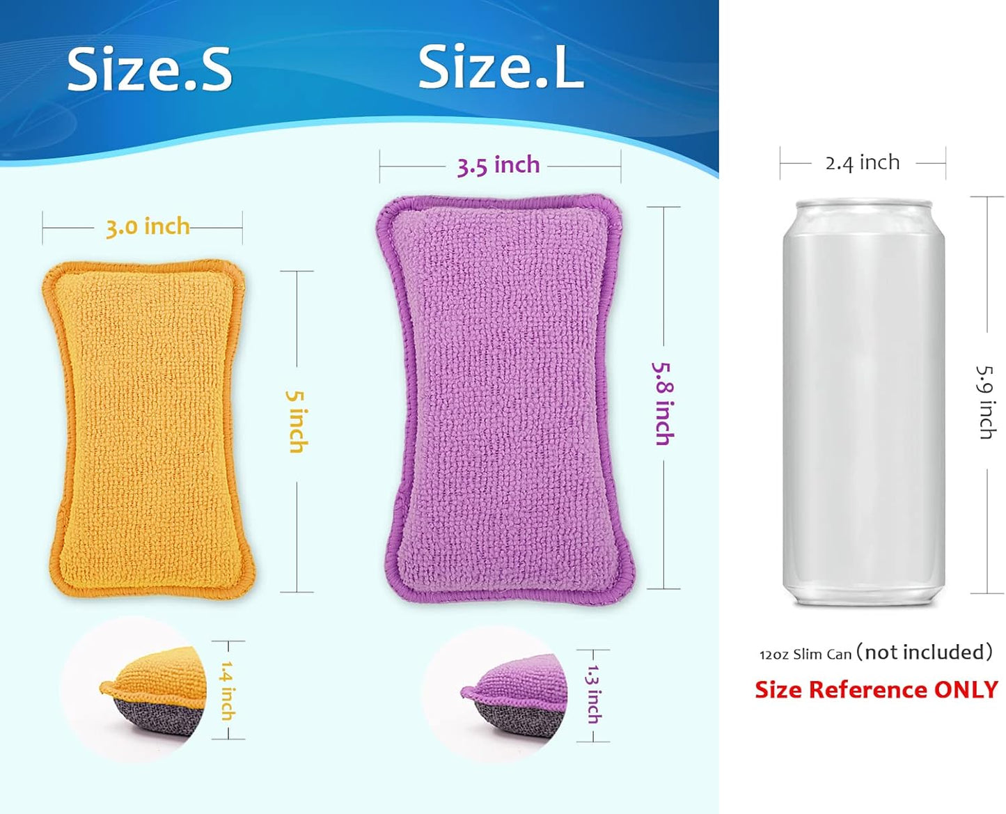 UPSTAR Dish Sponges Kitchen, Microfiber Cleaning Scrubber for Dishwashing, Sink, Basin and Multi-Pupose, Size L Pack of 8