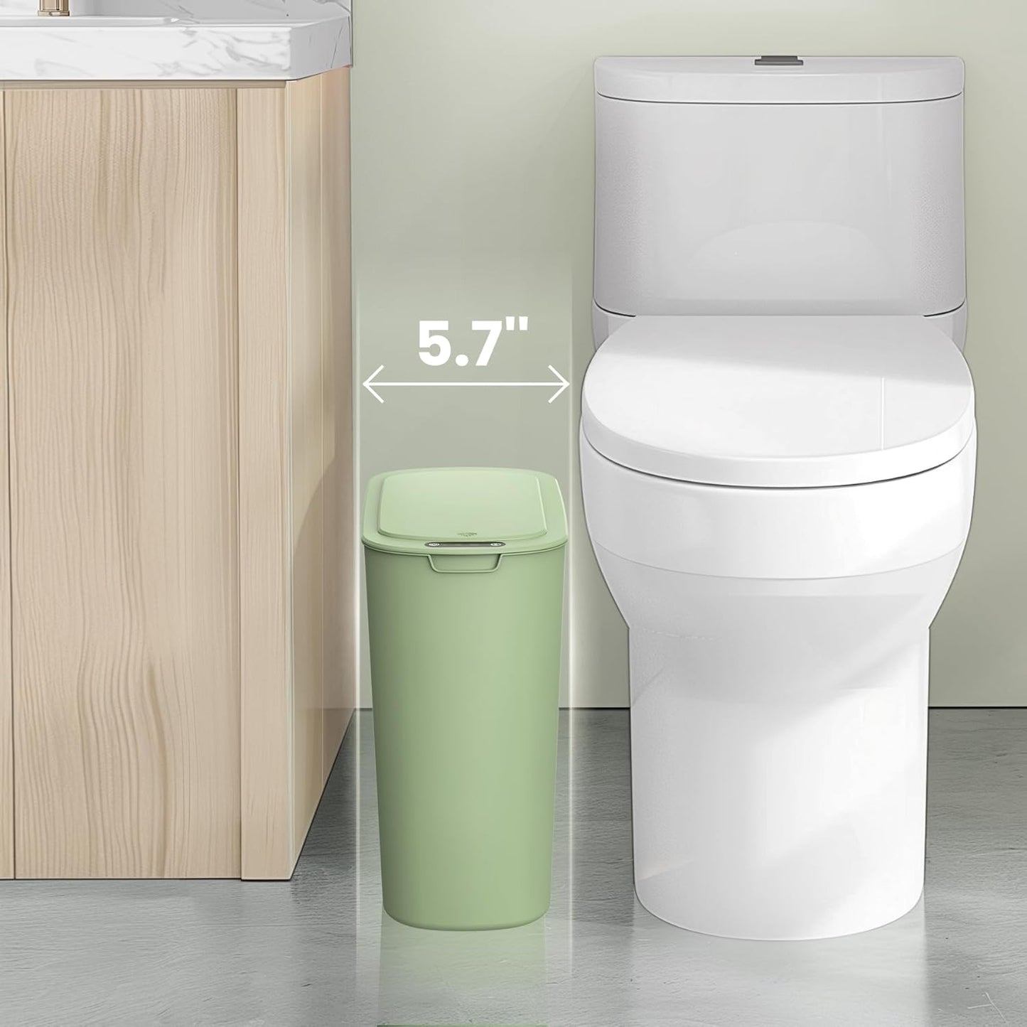 Cesun Automatic Motion Sensor Bathroom Trash Can with Lid, 2.6 Gallon Touchless Trash Bin, Smart Plastic Slim Garbage Can Small Green Wastebasket for Toilet, Office, rv, Bedroom, Living Room
