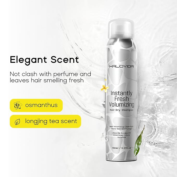 HALOVIDA Dry Shampoo for Women, Dry Scalp Shampoo Spray for Dark Hair Leaves No White Residue, Absorb Oils, Volumizing & Refresh Hair for 72 Hours, 5.07 Fl Oz (Pack of 2)