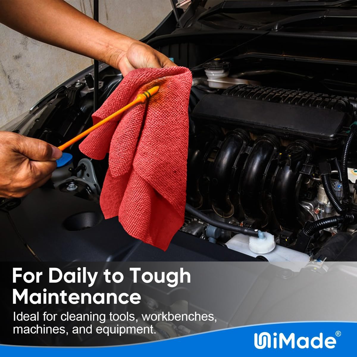 Shop Towels Rags, 150 Pack Reusable Shop Rags Bulk Microfiber Cleaning Cloth Lint Free Cleaning Towels for Car Kitchen Automotive Bar Mechanic Restaurant Garage, 11.5"x 11.5", Red