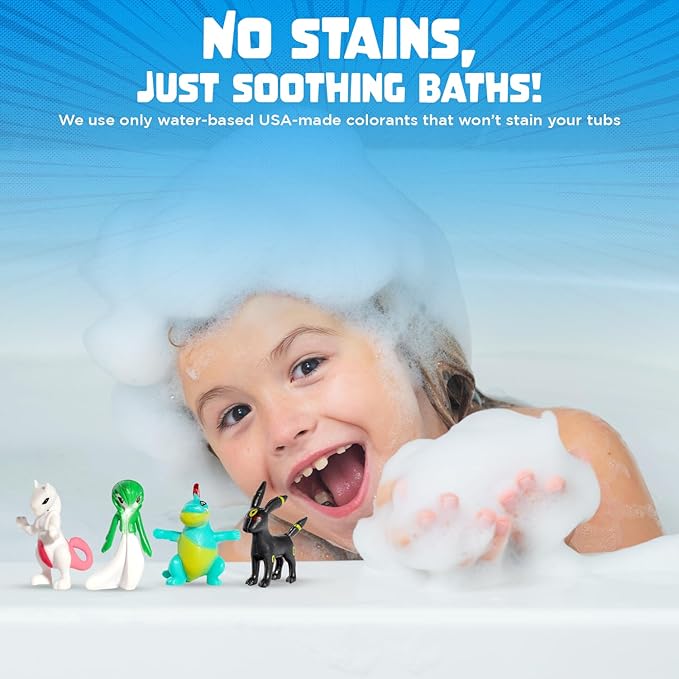 Poke Monster Bath Bomb for Kids with Surprise Toys Inside (Gift Set) - Large Bubble Bath Bombs for Boys & Girls - Skin-Safe, Made in USA, Birthday Gift & Boo Basket Stuffer by Two Sisters