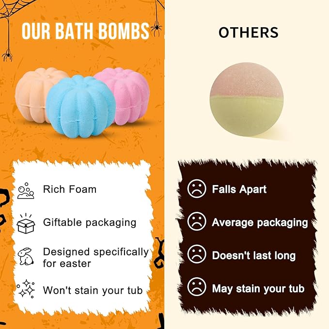 Halloween Bath Bombs for Kids Pumpkin Bath Bombs with Halloween Luminous Mini Resin Toys Inside Halloween Toys Halloween Treat Bags Gifts Kids Skin Care Bathbombs