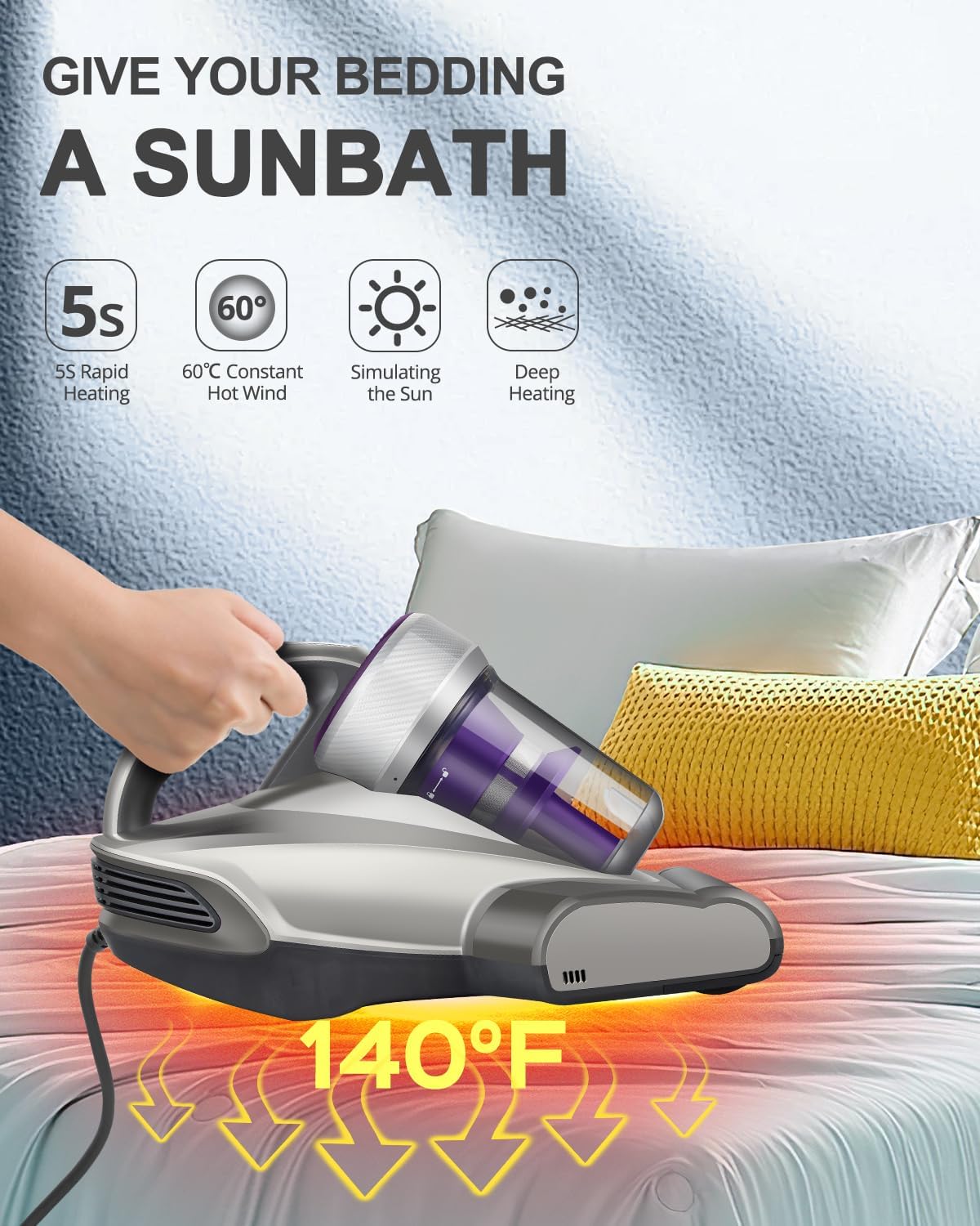 Jimmy Mattress Vacuum Cleaner, Anti-allergen Bed Vacuum Cleaner with UV-C Light & High Heating Tech, 14Kpa Suction 480W Powerful Handheld Vacuums for Dust & Pet Hair(JV35, Corded)