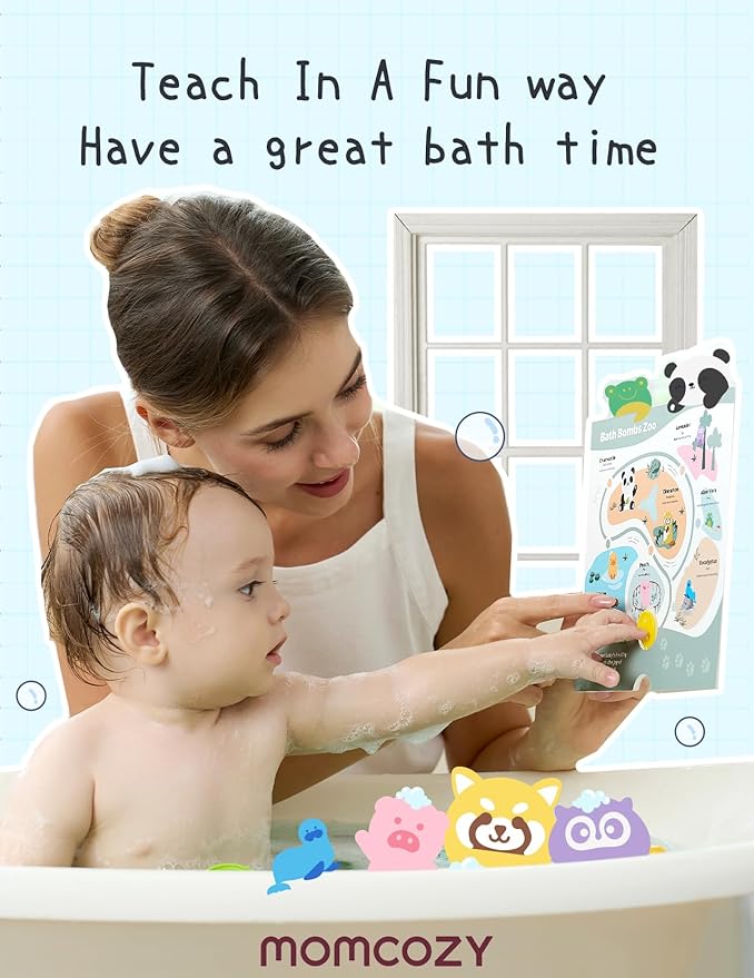 Momcozy Essential Oil Bath Bombs,14 Pcs Bubble Bath Fizzy Balls with 7 Cute Animal Shapes,Bath Bombs Gift Set for Kids Girls Boys Toddler, Ideal Gift for Children's Day, Bath Bomb Kit