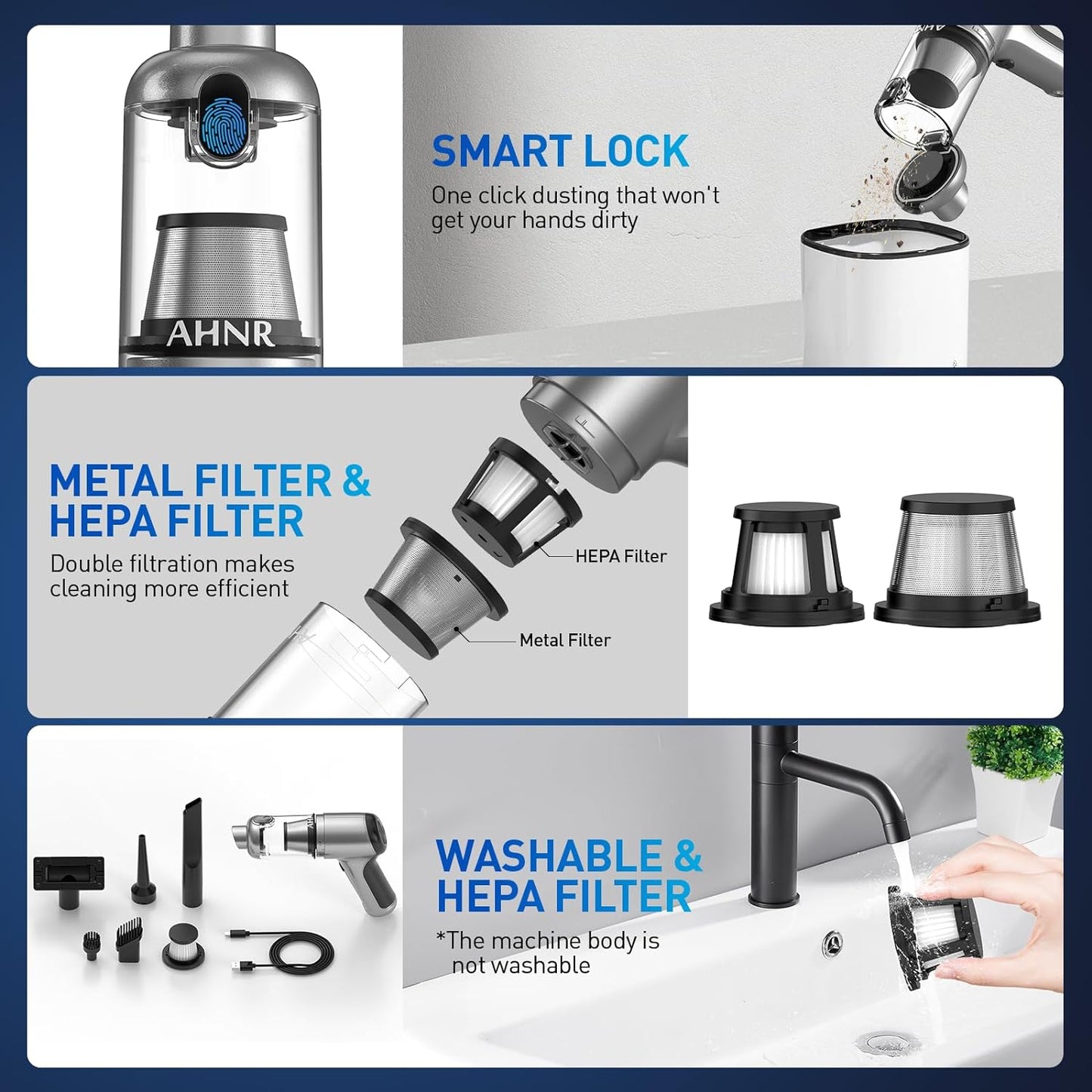 AHNR Handheld Car Vacuum Cleaner Cordless with Brushless Motor, 20000PA High Power Vacuum Cleaner & Air Duster, 3 in 1 Keyboard Portable Mini Hand Held Vacuums Cleaner for Car Home