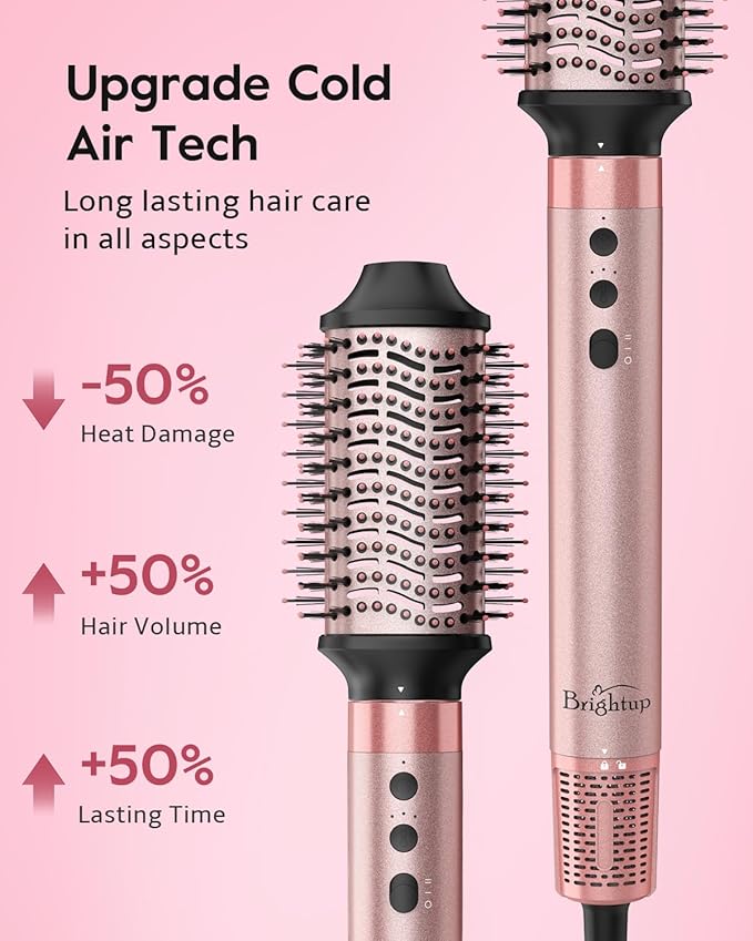 Brightup 5 in 1 High-Speed Hot Air Styler, 1400W Powerful 120000RPM Hair Dryer Brush, Negative Ions Thermal Brush, Cool Shot Button, Curler, Volumizer, Straighter, No Heat Damage, with Travel Bag