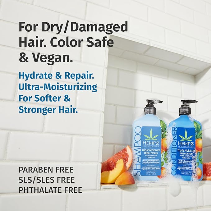 HEMPZ Hair Shampoo & Conditioner Set - Grapefruit & Peach Scent for Dry, Damaged and Color Treated Hair, Hydrating, Softening, Moisturizing with Biotin Duo Set 33.8 fl oz